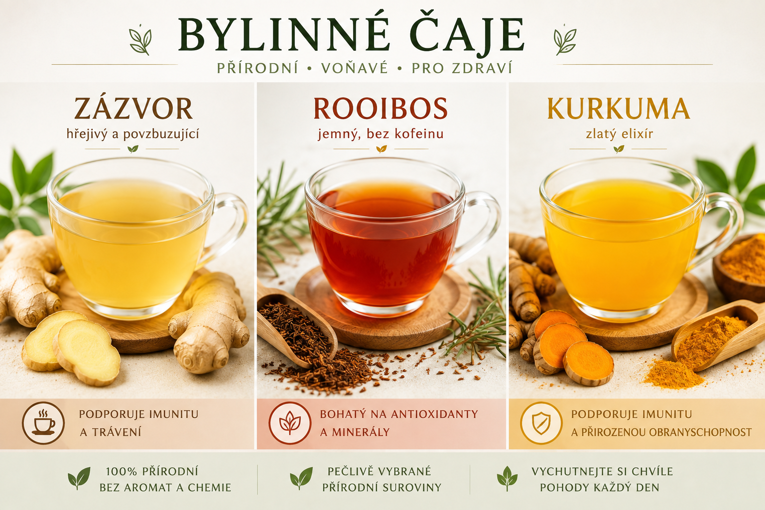 Zázvor, rooibos, kurkuma