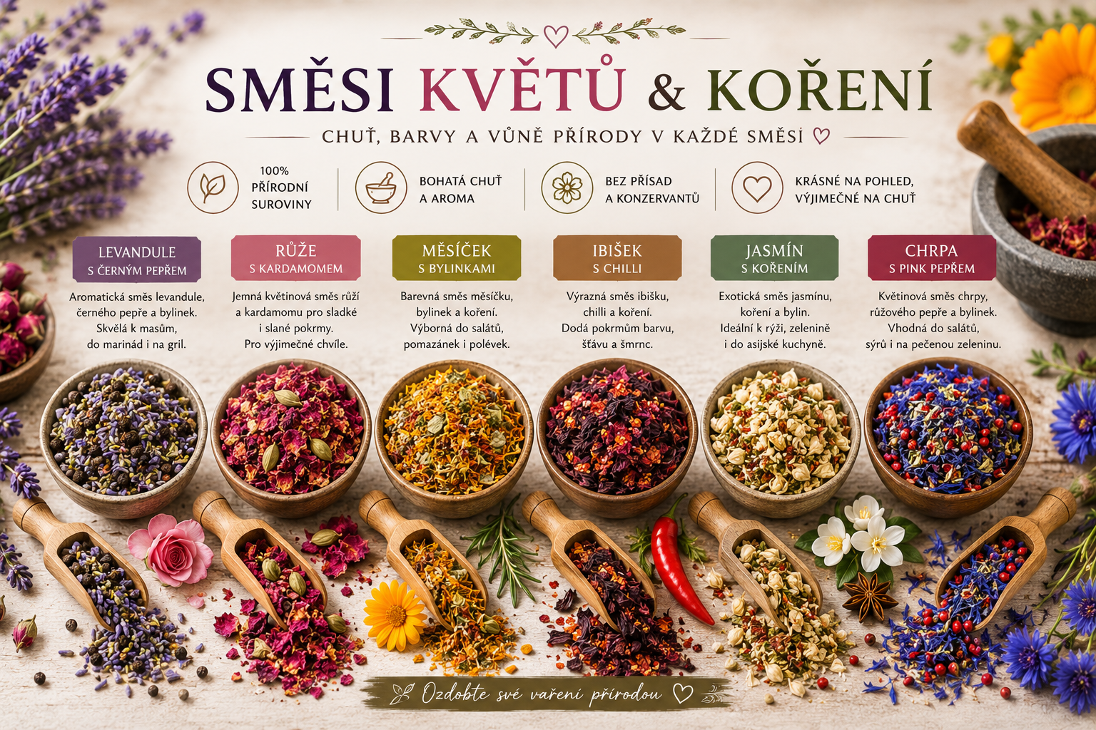 Směsi květů a koření 