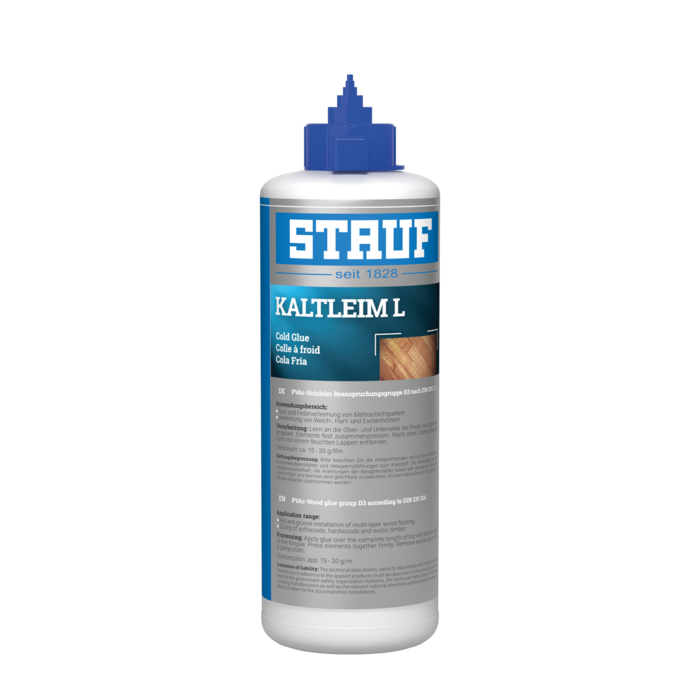 STAUF COLD GLUE L Disperzní lepidlo na lepení dřeva, pero-drážka transparentní, 750 g