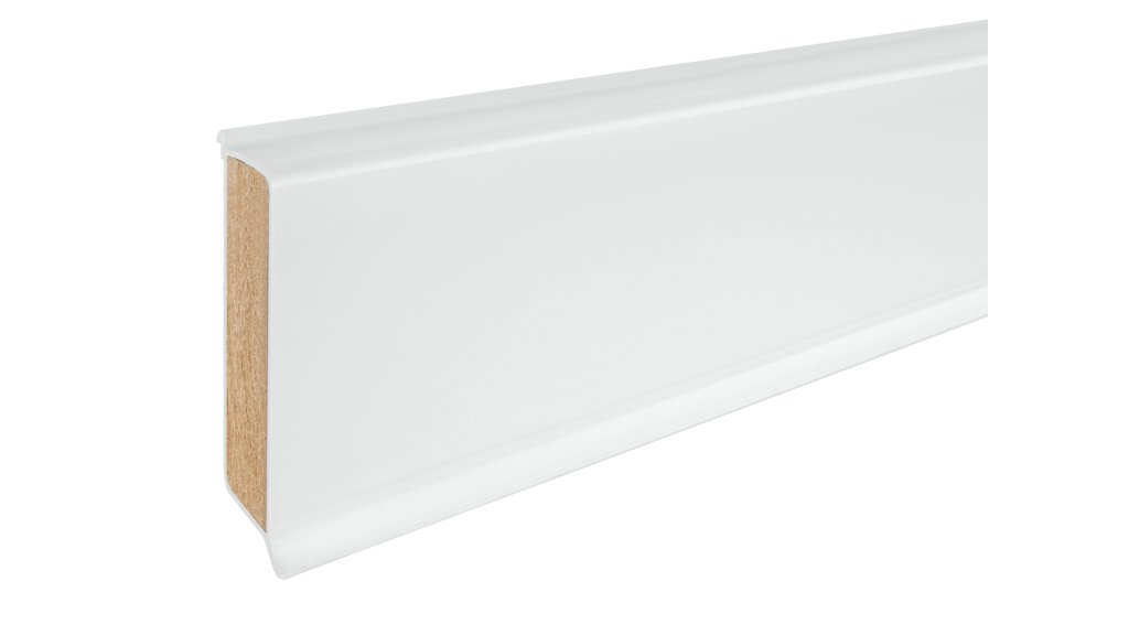 Jádrová soklová lišta CUBU flex life 60 – 1408 RAL 9016 Bílá, 12,6 × 60 × 2500 mm