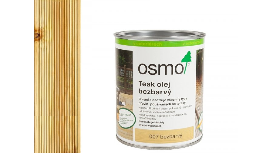 OSMO 007 bezbarvý olej na dřevěné terasy 0,75 l – Teakový olej pro venkovní dřevo