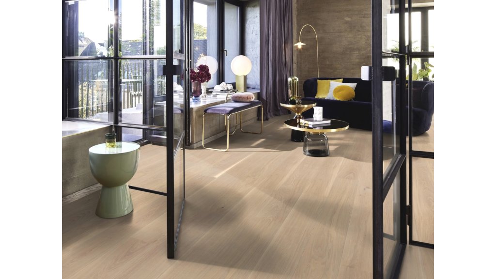 Dřevěná podlaha Dub Andante White - prkno 2V, lak Live Matt