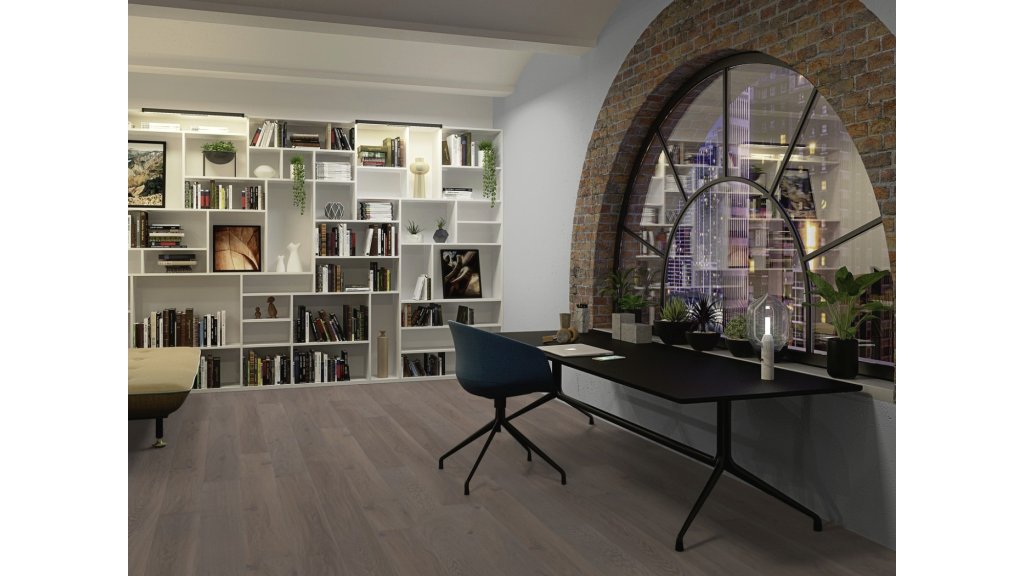 Dřevěná podlaha Dub India Grey Animoso - prkno 2V, lak Live Pure