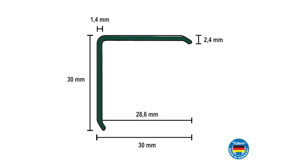 Hliníkový ochranný roh na zeď Küberit 273 U – Stříbrný F4, 30 × 30 × 2500 mm