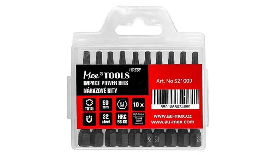 Impaktní nárazové bity 50 mm / TX15 – 10 ks – MEX-TOOLS Hobby