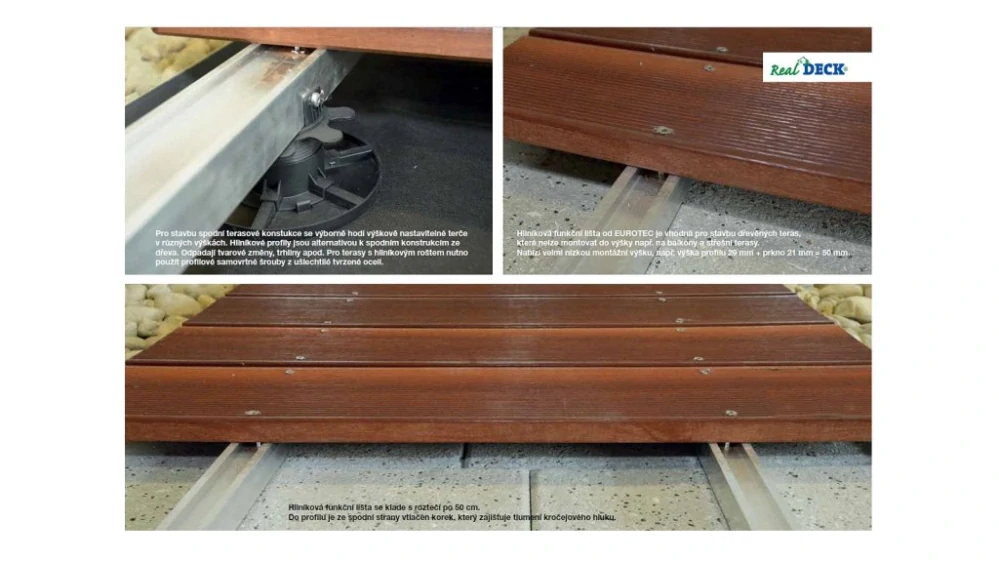 Podkladní hranol pod terasy Hliník 40 × 60 × 4000 mm