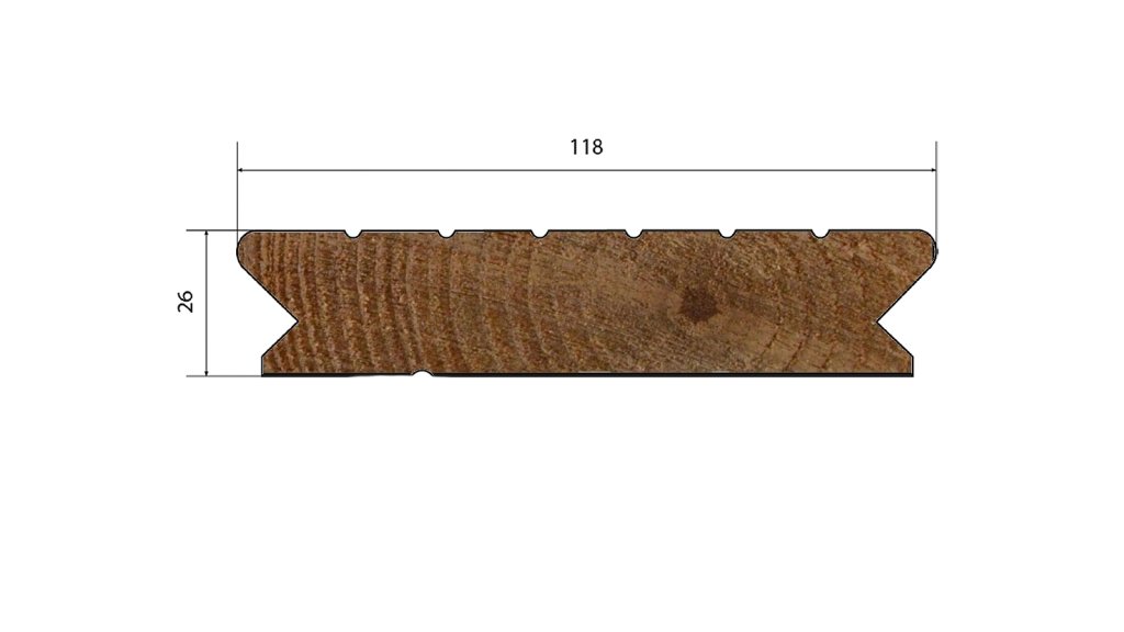 Terasové prkno Borovice Thermo Clip drážkované 26 × 118 × 5100 mm