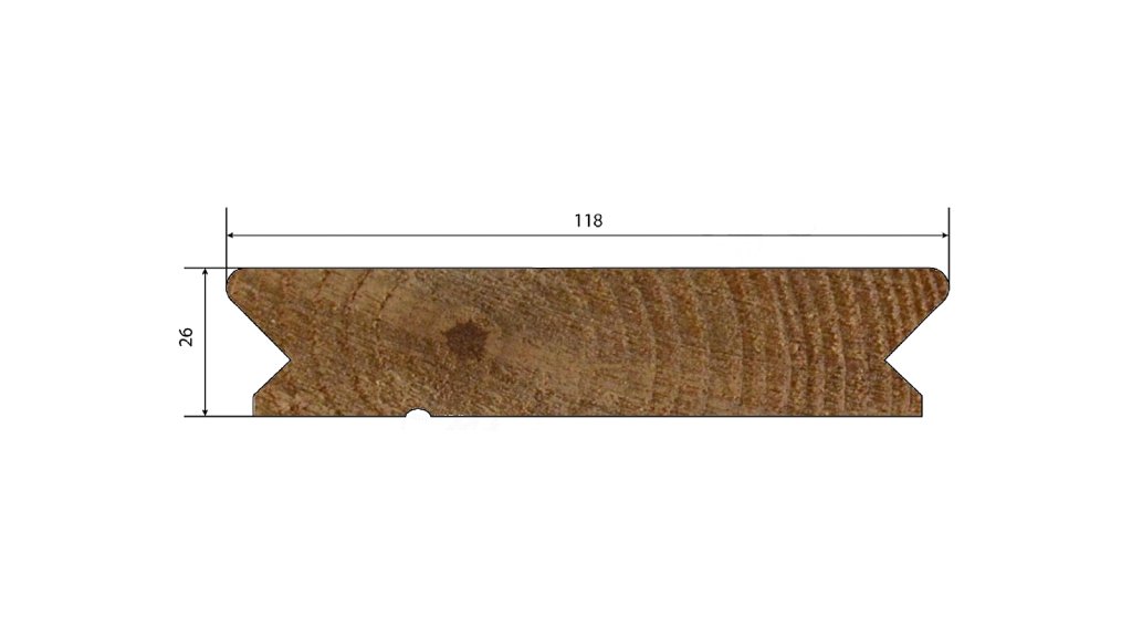 Terasové prkno Borovice Thermo Clip hladké 26 × 117 × 3000 mm